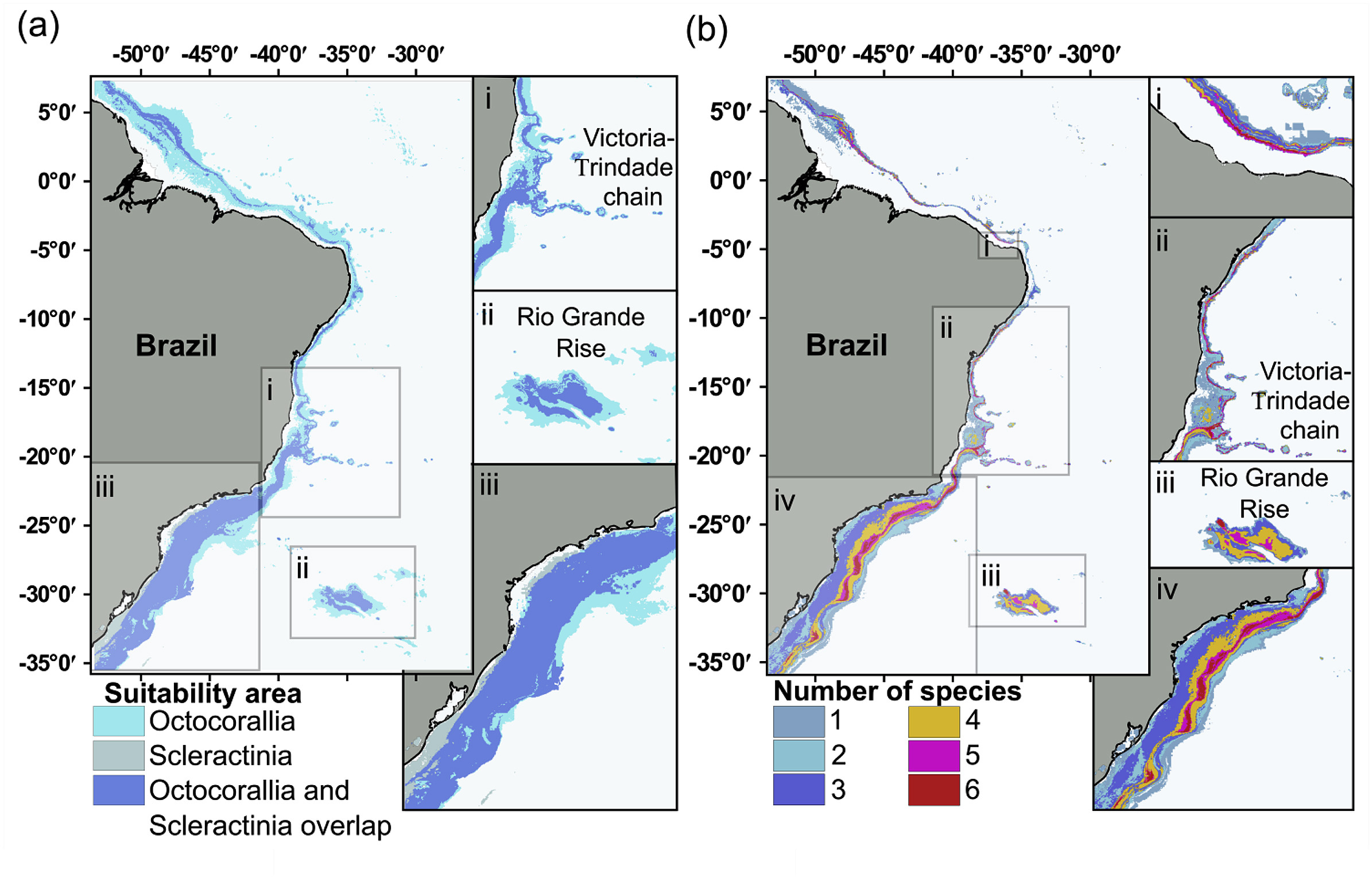 Habitat suitability and environmental niche comparison of cold-water coral species along the Brazilian continental margin